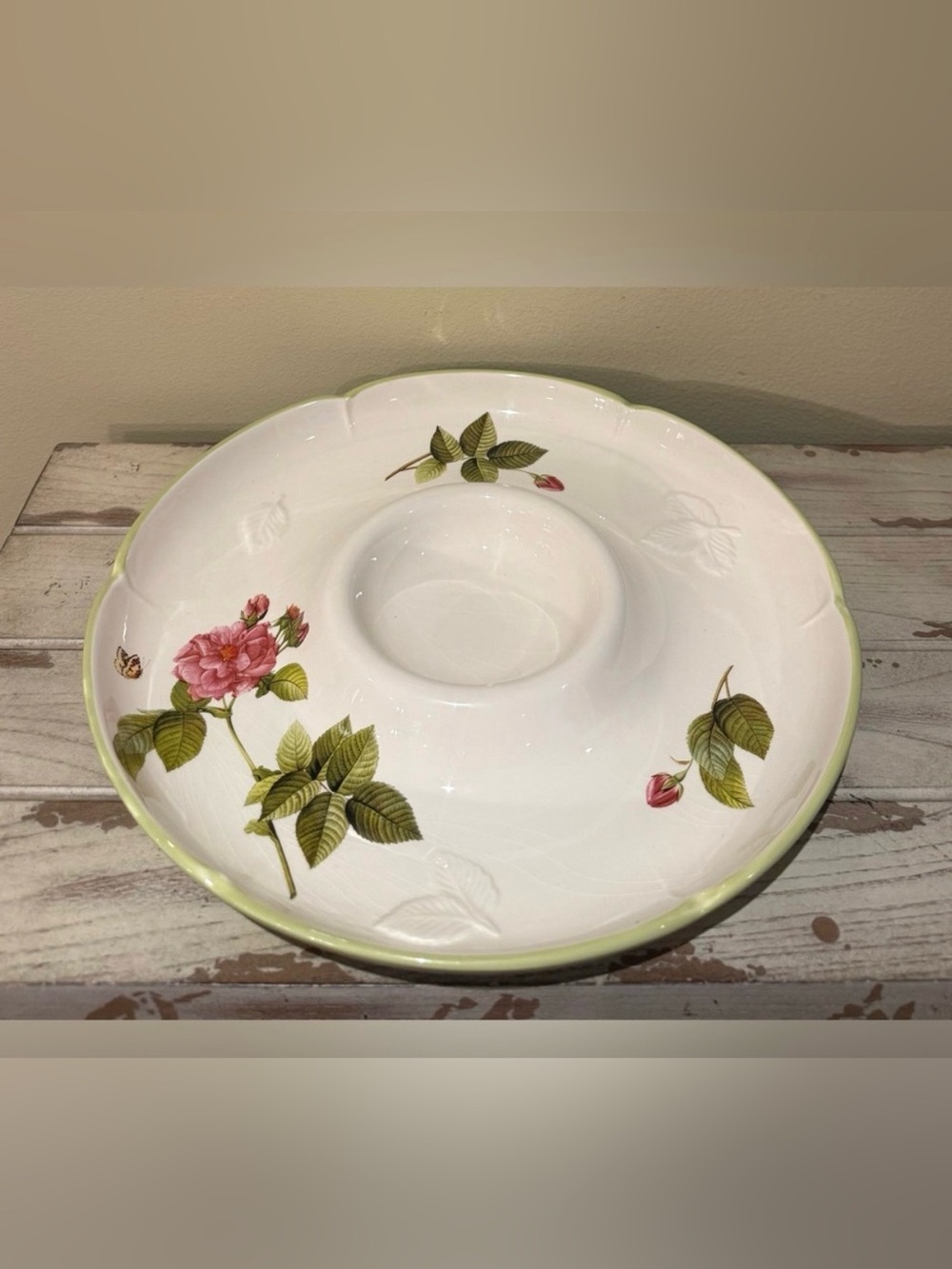 VTG Gorham Rose Serenade Chip & Dip Platter 13-Inch Botanical Rose Serving Tray